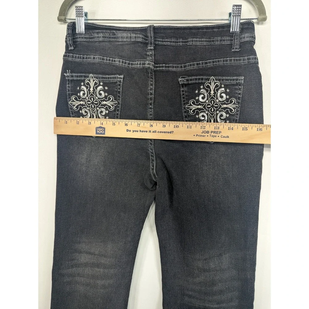 ROMWE Womens Black Wash Straight Jeans Embellished Pockets Size L US 8 10‎